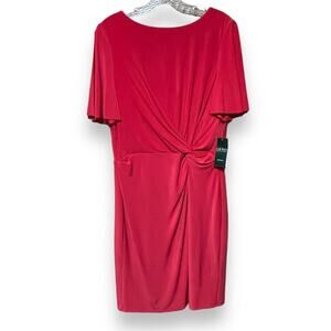 Lauren Ralph Lauren Twist Front Split‎ Sleeve Sheath Dress Watermelon 12